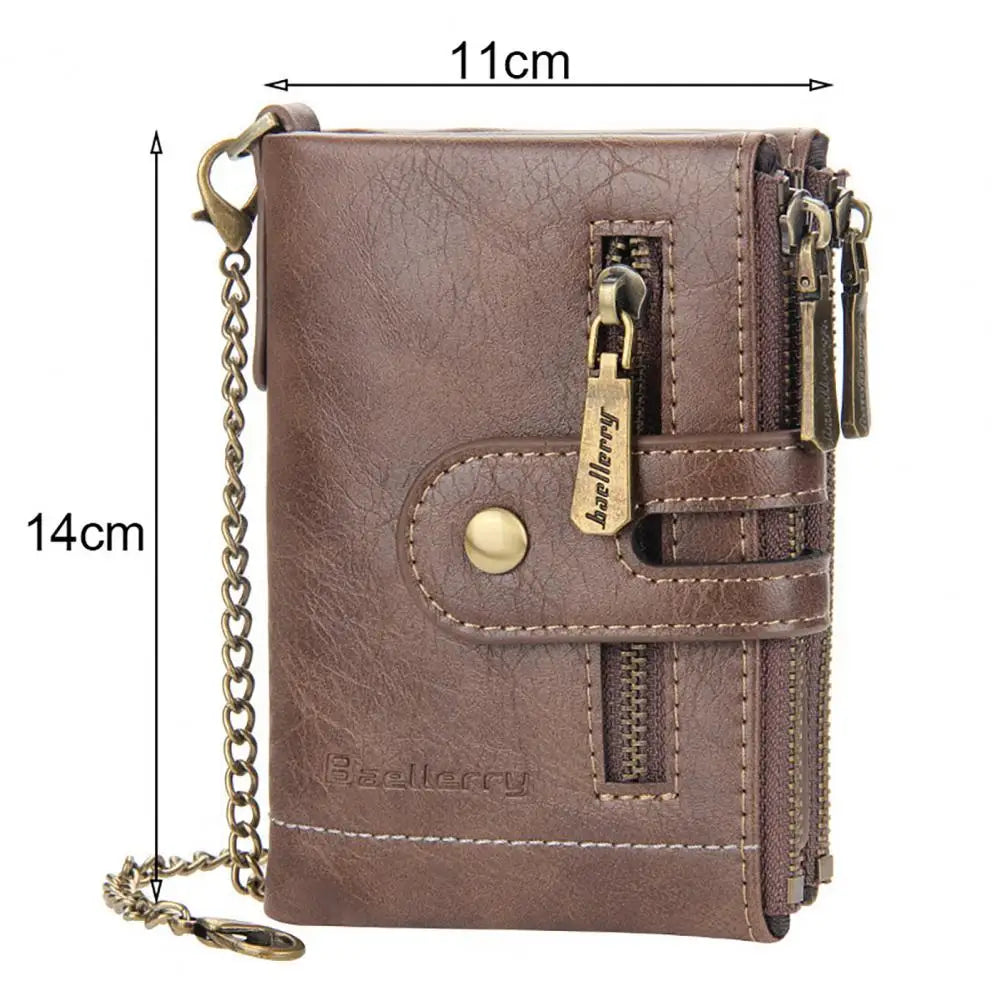 Double Zipper Faux Leather Male Wallet Safe Buckle Retro Wallet
