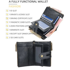 Double Zipper Faux Leather Male Wallet Safe Buckle Retro Wallet