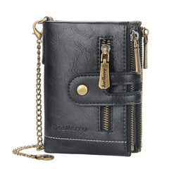 Double Zipper Faux Leather Male Wallet Safe Buckle Retro Wallet