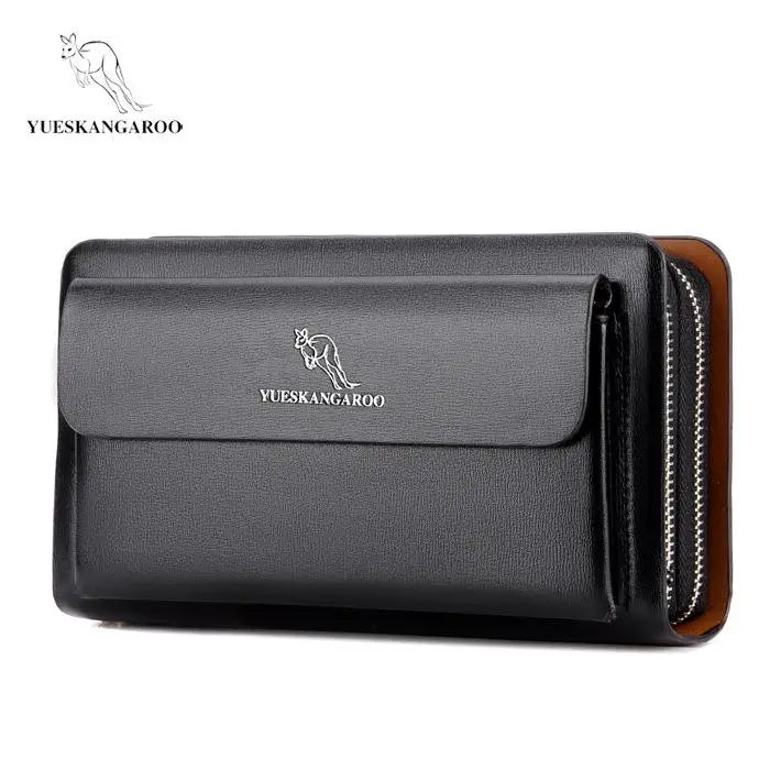 Double Zipper Men Clutch Bag Leather Long Purse Organizer Wallet