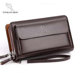 Double Zipper Men Clutch Bag Leather Long Purse Organizer Wallet