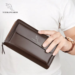 Double Zipper Men Clutch Bag Leather Long Purse Organizer Wallet