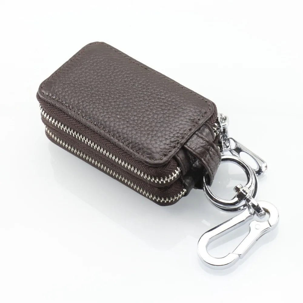 Double Zipper Leather Key Bag Universal Key Wallet