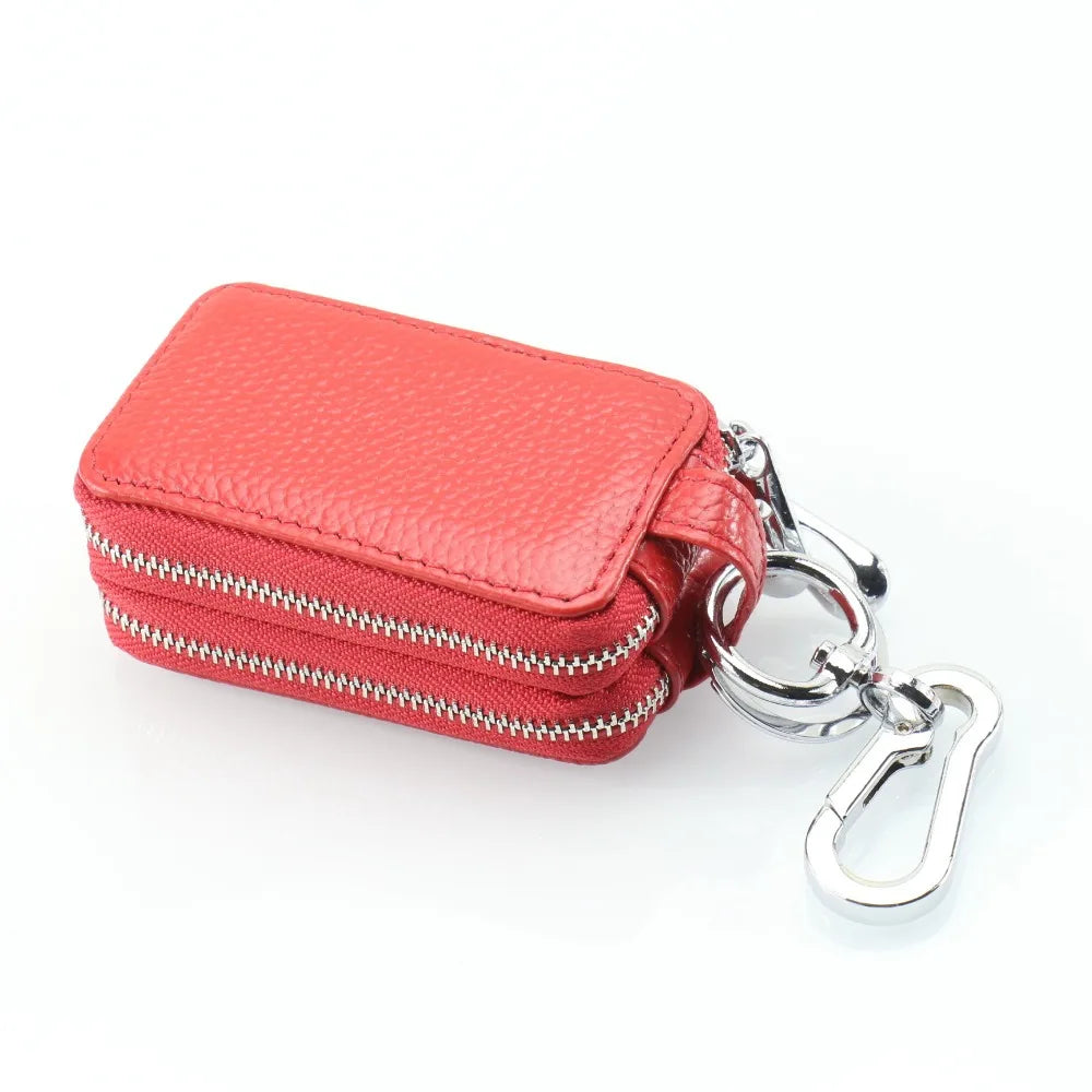 Double Zipper Leather Key Bag Universal Key Wallet