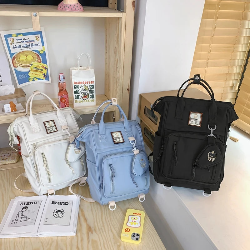 Double Zipper Women Backpack School Bags Teenage Girls Student