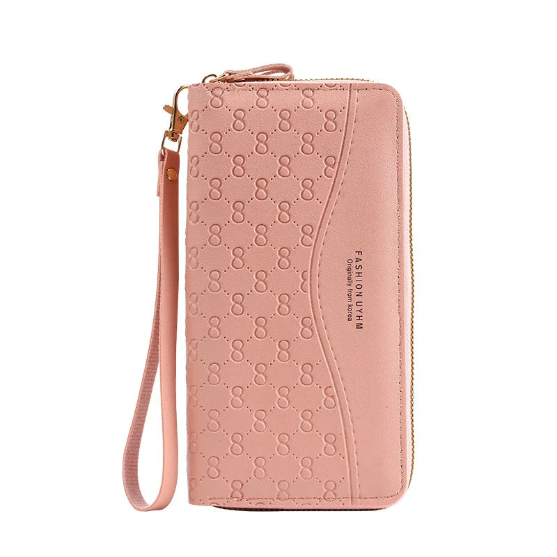Double Zipper Pink Women Wallet High PU Leather Female Long Capacity Wallets