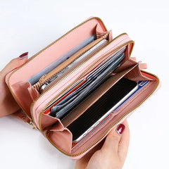 Double Zipper Pink Women Wallet High PU Leather Female Long Capacity Wallets