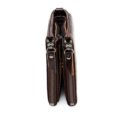 Men's Leather Wallet Double Zipper Short Purse