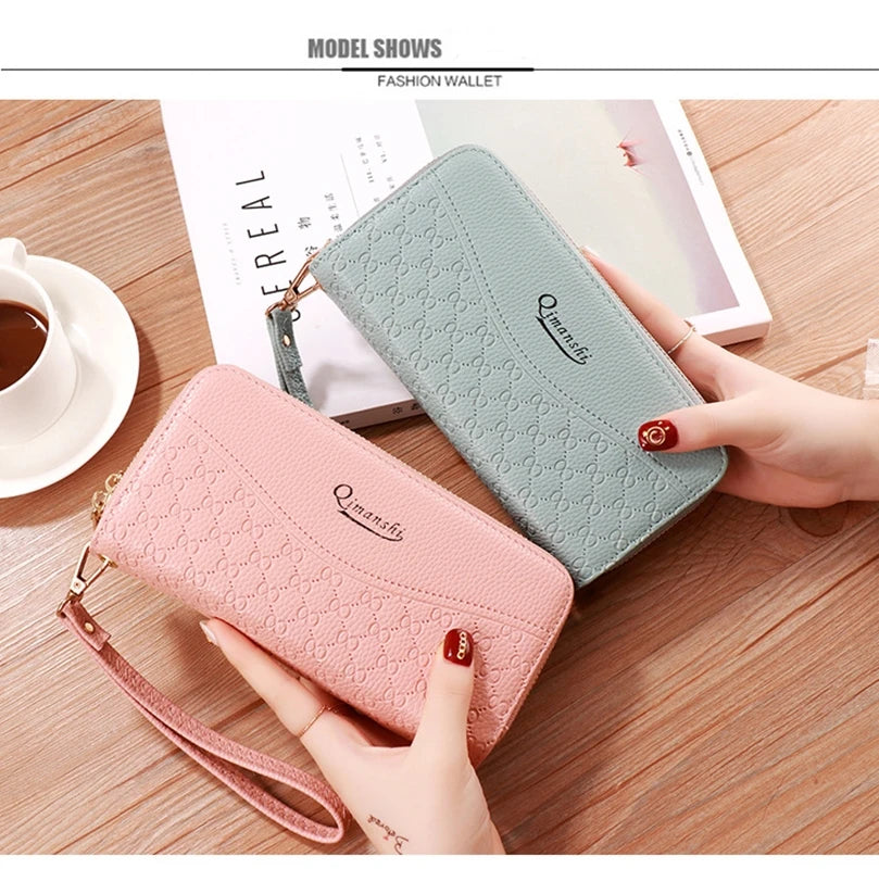 Double Zipper Women's Wallet Large Capacity PU Purse Handbag