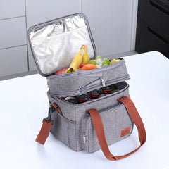 Double-deck Insulated Lunch Box Tote Men Women Picnic Travel Cold Food Cooler Th