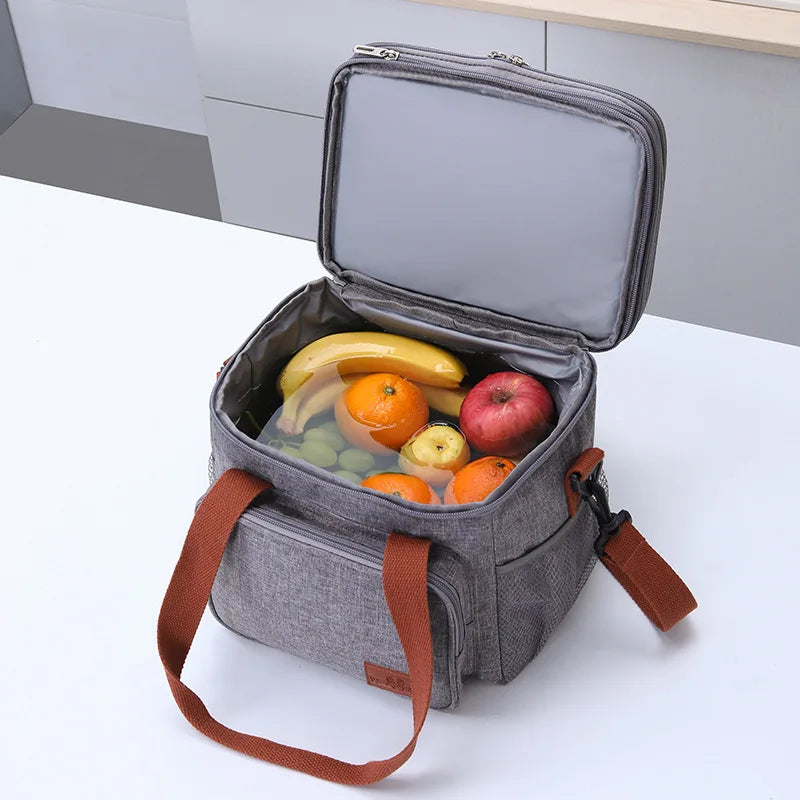 Double-deck Insulated Lunch Box Tote Men Women Picnic Travel Cold Food Cooler Th