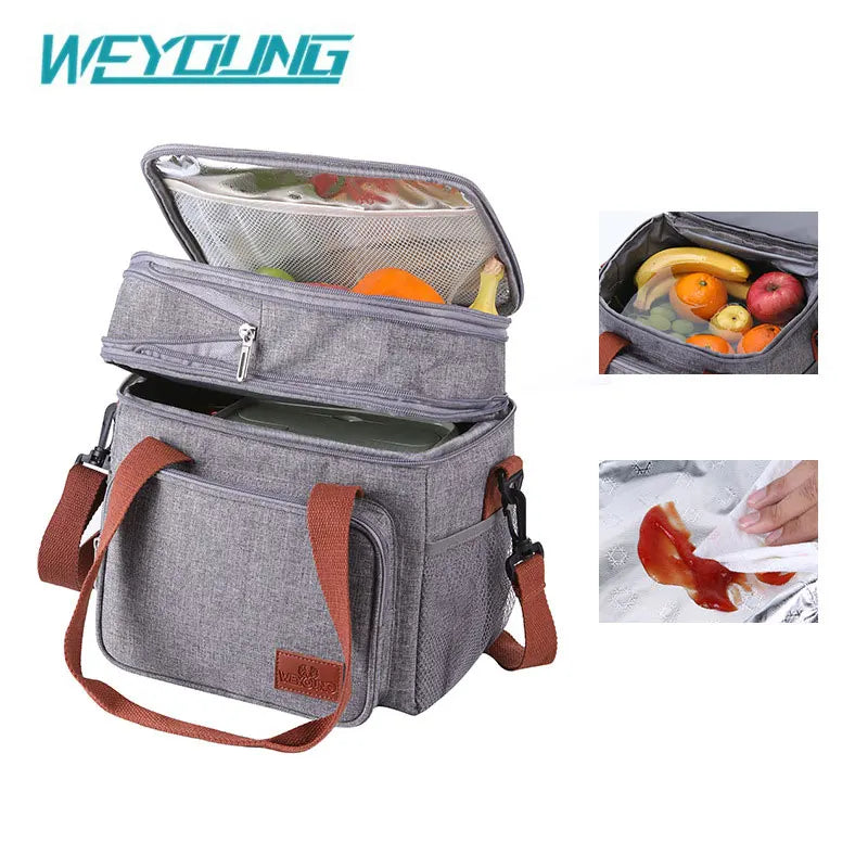 Double-deck Insulated Lunch Box Tote Men Women Picnic Travel Cold Food Cooler Th