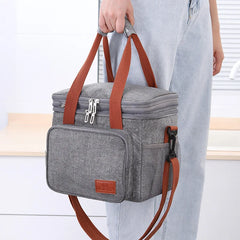 Double-deck Insulated Lunch Box Tote Men Women Picnic Travel Cold Food Cooler Th