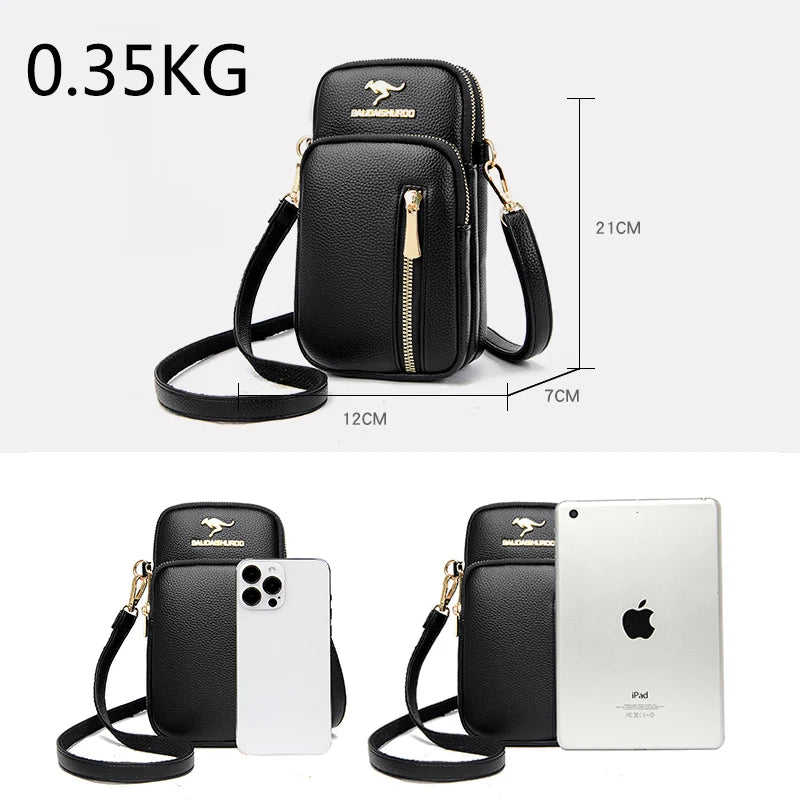 Double-layer Vertical Cell Phone Bags Solid Retro Ladies Shoulder Bag