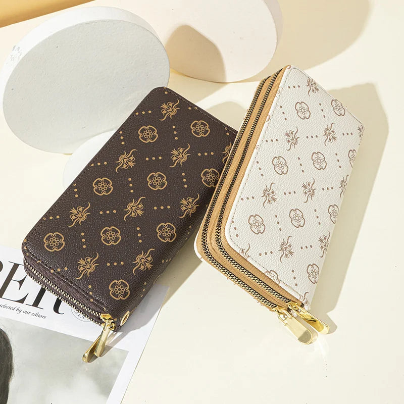 Printed Double Zipper Handbag Wallet for Women