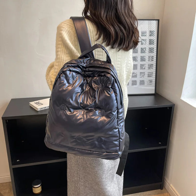 Women's Padded Nylon Quilted Backpack for Winter