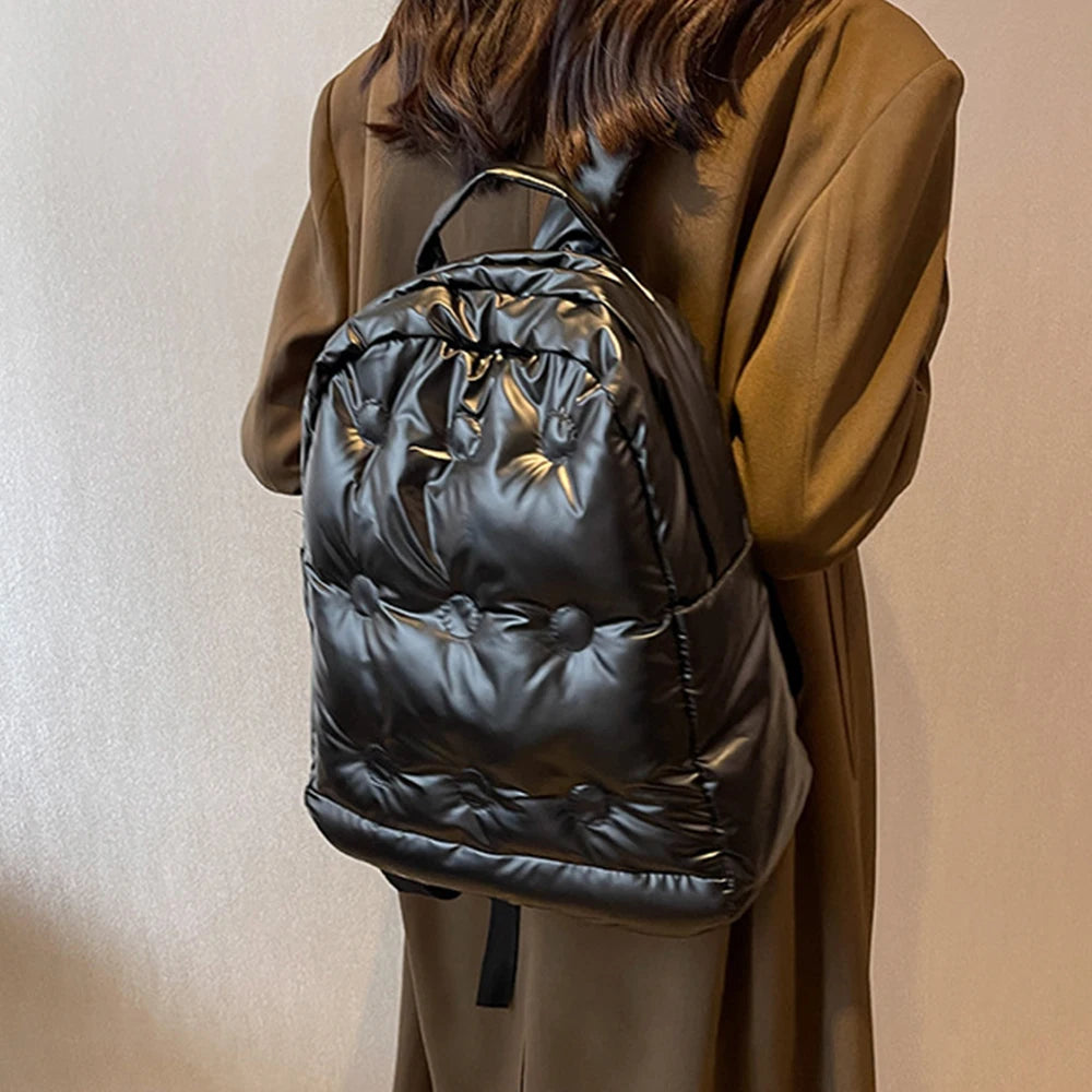 Women's Padded Nylon Quilted Backpack for Winter