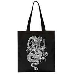 Dragon Print Canvas Shopper Bag Harajuku Punk Goth Women's Shoulder Bag