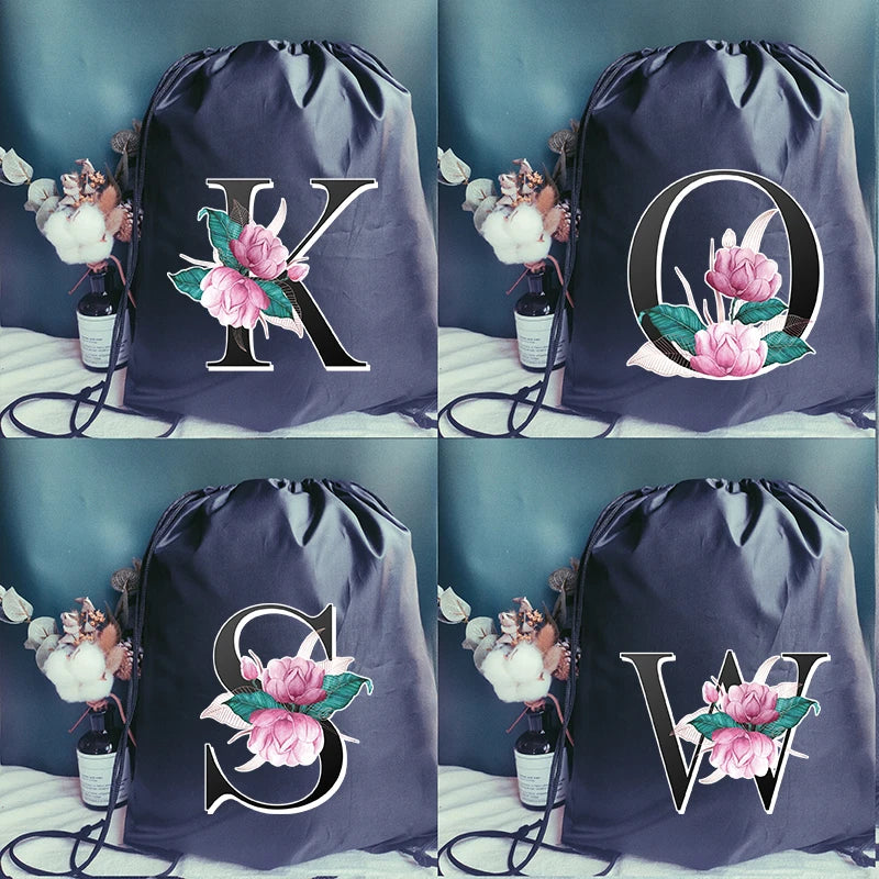 Alphabet Flower Print Drawstring Bag Women's Backpack