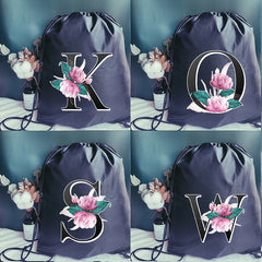 Alphabet Flower Print Drawstring Bag Women's Backpack