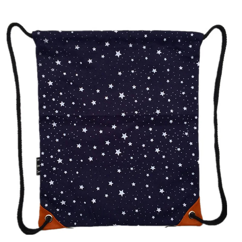 Canvas Drawstring Bag Women's Backpack Lady Stars Girl Pack Sack