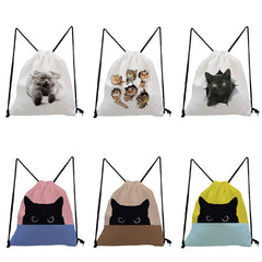 3D Cat Drawstring Gym Pouch Backpack for Women