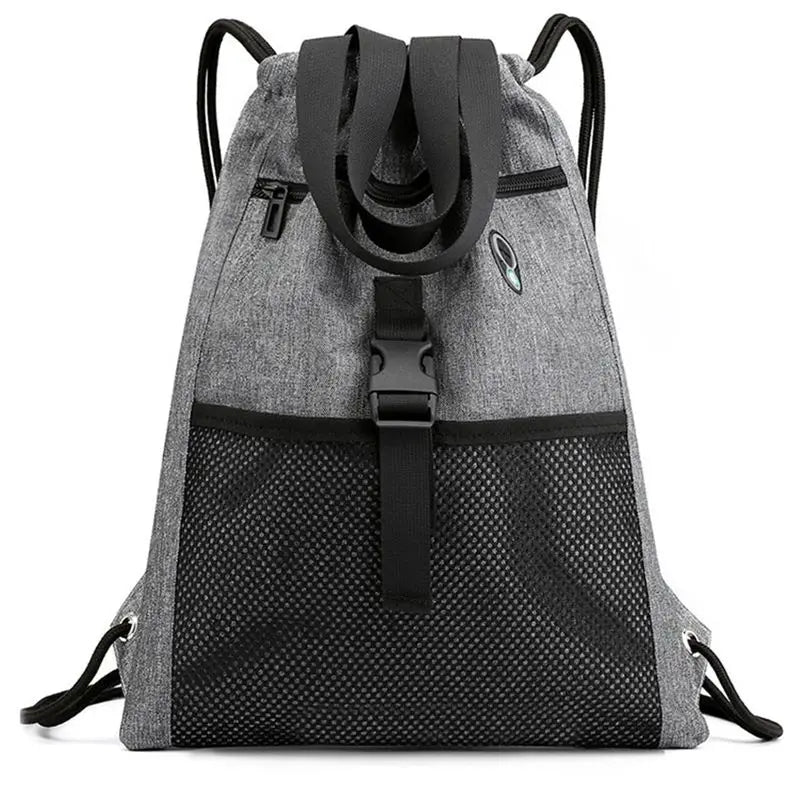 Drawstring Bag Gym With Pockets Sports Sack With Handle - Grey