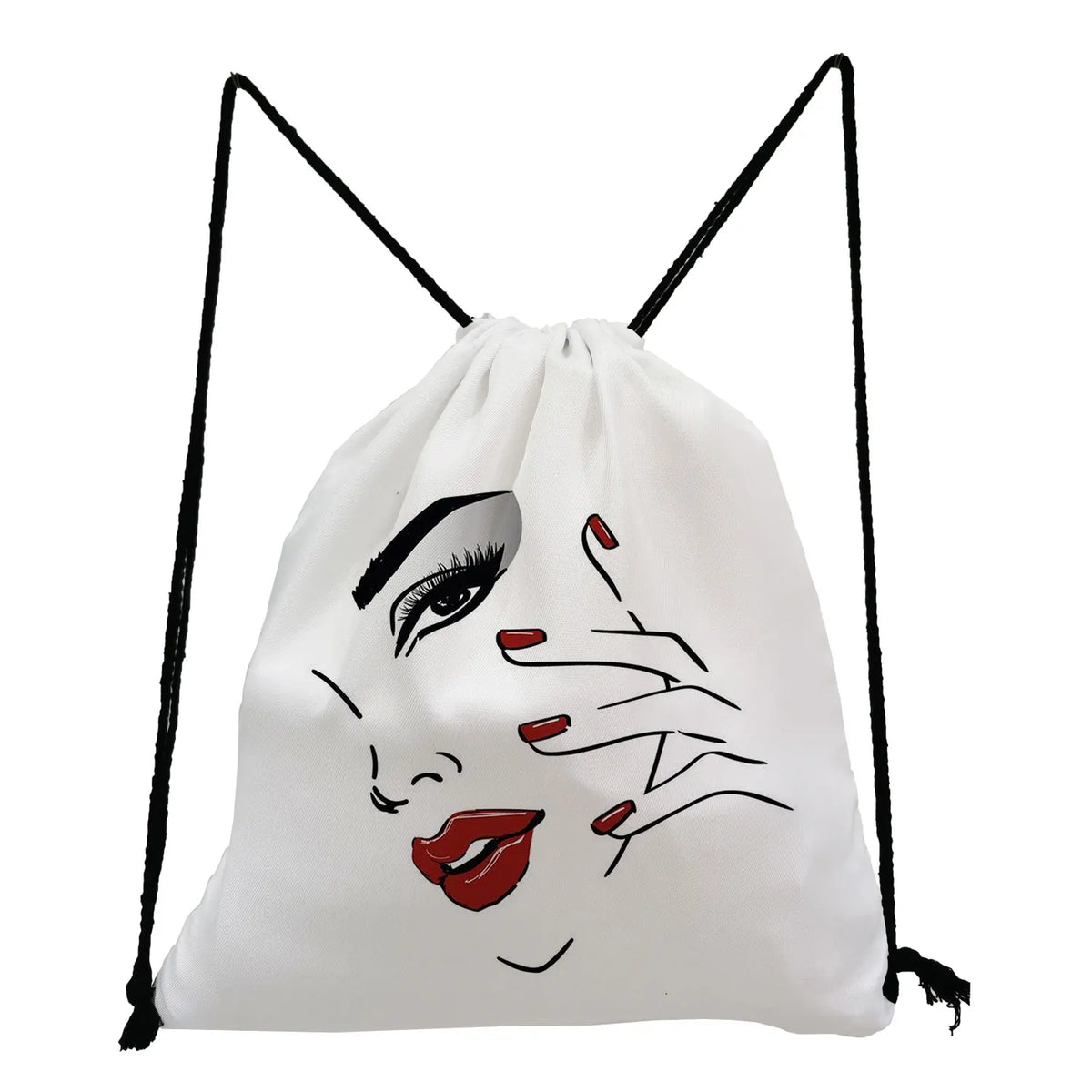 Red Lips Print Drawstring Backpack for Students School Teacher Gift