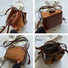 Small PU Leather Drawstring Bucket Bag Women Crossbody Shoulder Handbag