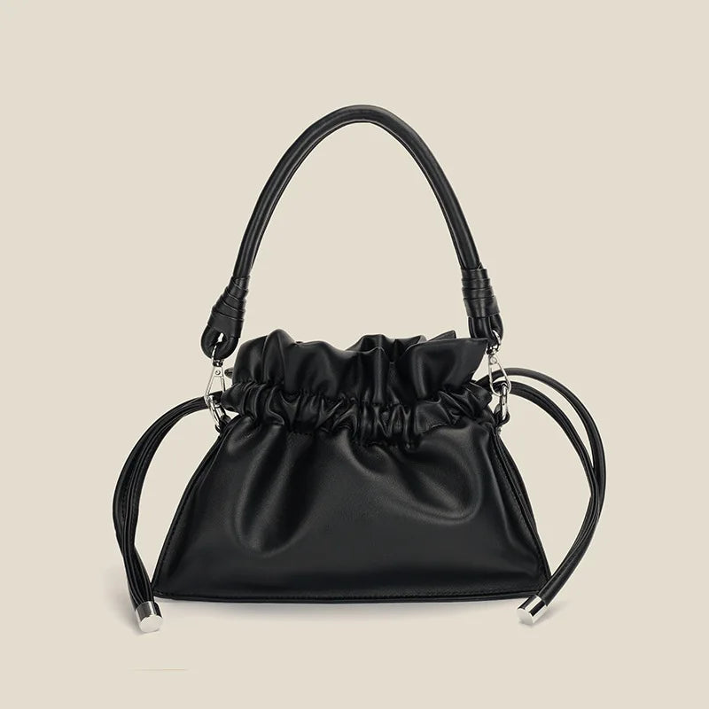 Solid Shoulder Bag Drawstring Crossbody Purse for Women