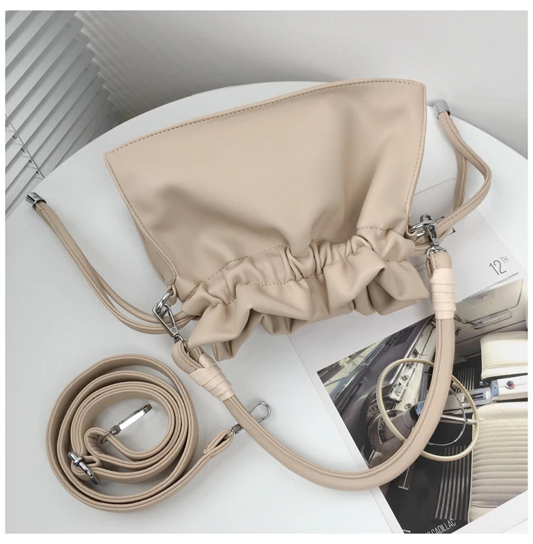 Solid Shoulder Bag Drawstring Crossbody Purse for Women