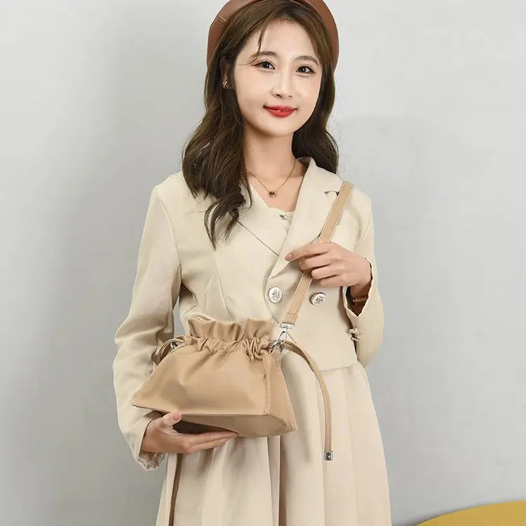 Solid Shoulder Bag Drawstring Crossbody Purse for Women