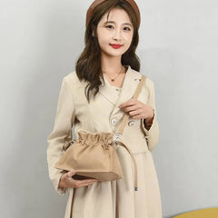 Solid Shoulder Bag Drawstring Crossbody Purse for Women