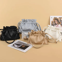 Solid Shoulder Bag Drawstring Crossbody Purse for Women