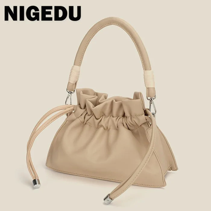 Solid Shoulder Bag Drawstring Crossbody Purse for Women