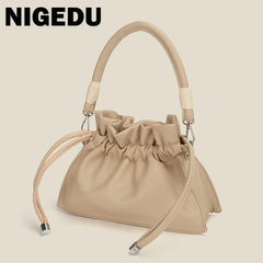 Solid Shoulder Bag Drawstring Crossbody Purse for Women