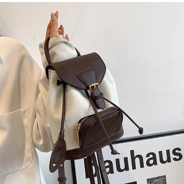 Small PU Leather Drawstring Women Backpack for Girls