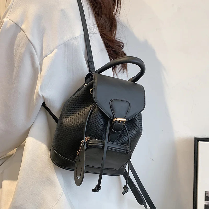 Small PU Leather Drawstring Women Backpack for Girls
