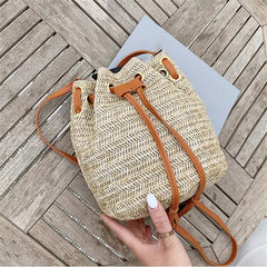 Summer Straw Bucket Bag Woven Shoulder Beach Handbag