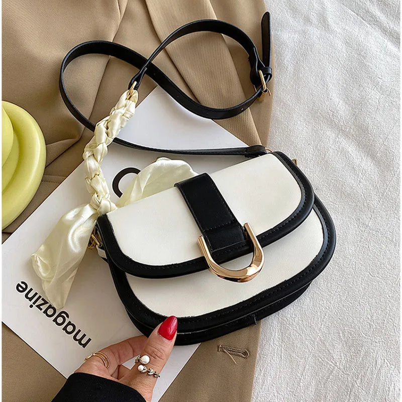 Retro Semicircle Saddle Crossbody Bag Underarm Bag Contrast Bags