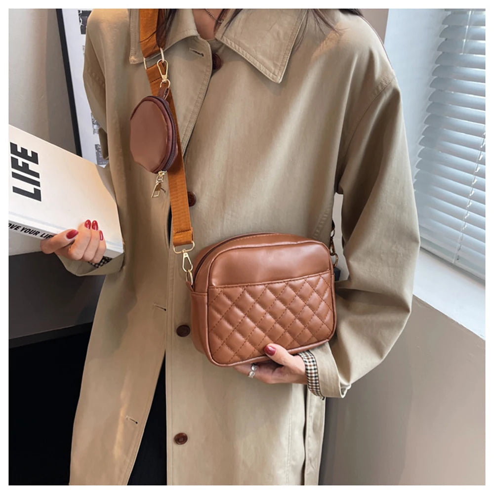 Diamond Messenger Bags Soft Leather Square Purse And Bags