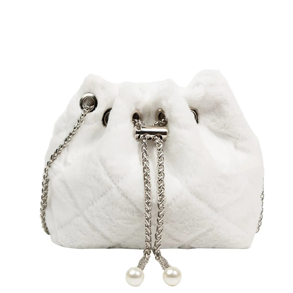 Plush Bucket Crossbody Bags Chain Warm Solid Bags