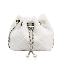 Plush Bucket Crossbody Bags Chain Warm Solid Bags