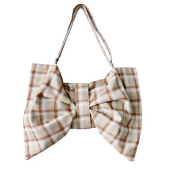 Vintage Canvas Shoulder Bag Large Capacity Zipper Messenger Tote with Bowknot