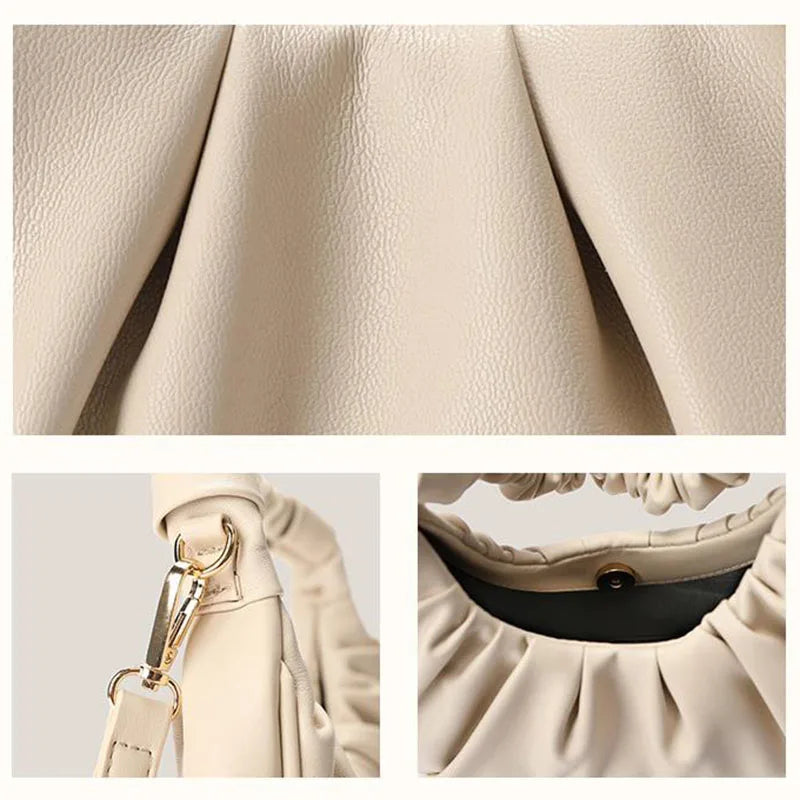 Female Underarm Bag Cloud Fold Handbags Messenger Summer Pu Leather Solid Bag