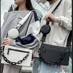 Solid Chest Shoulder Bags PU Leather Chain Waist Bags Horizontal Square Bags