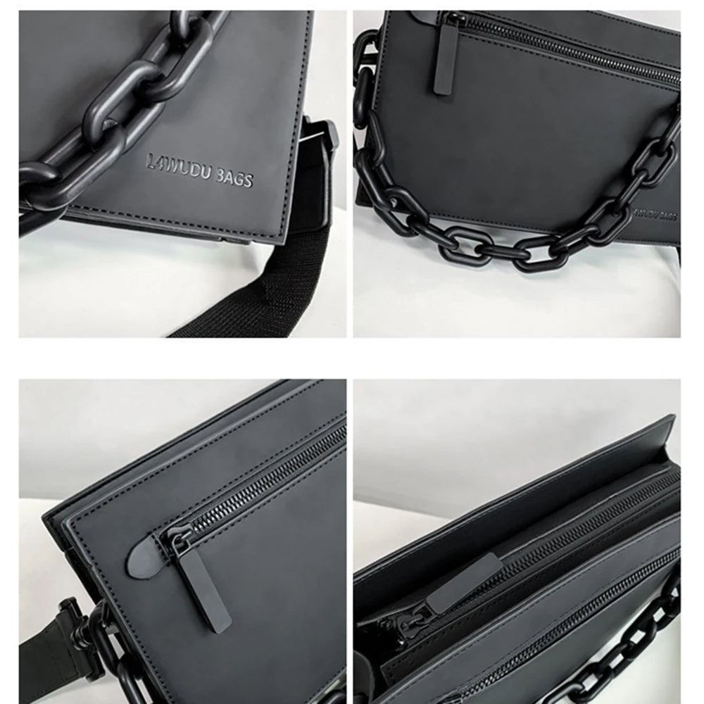 Solid Chest Shoulder Bags PU Leather Chain Waist Bags Horizontal Square Bags