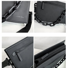Solid Chest Shoulder Bags PU Leather Chain Waist Bags Horizontal Square Bags