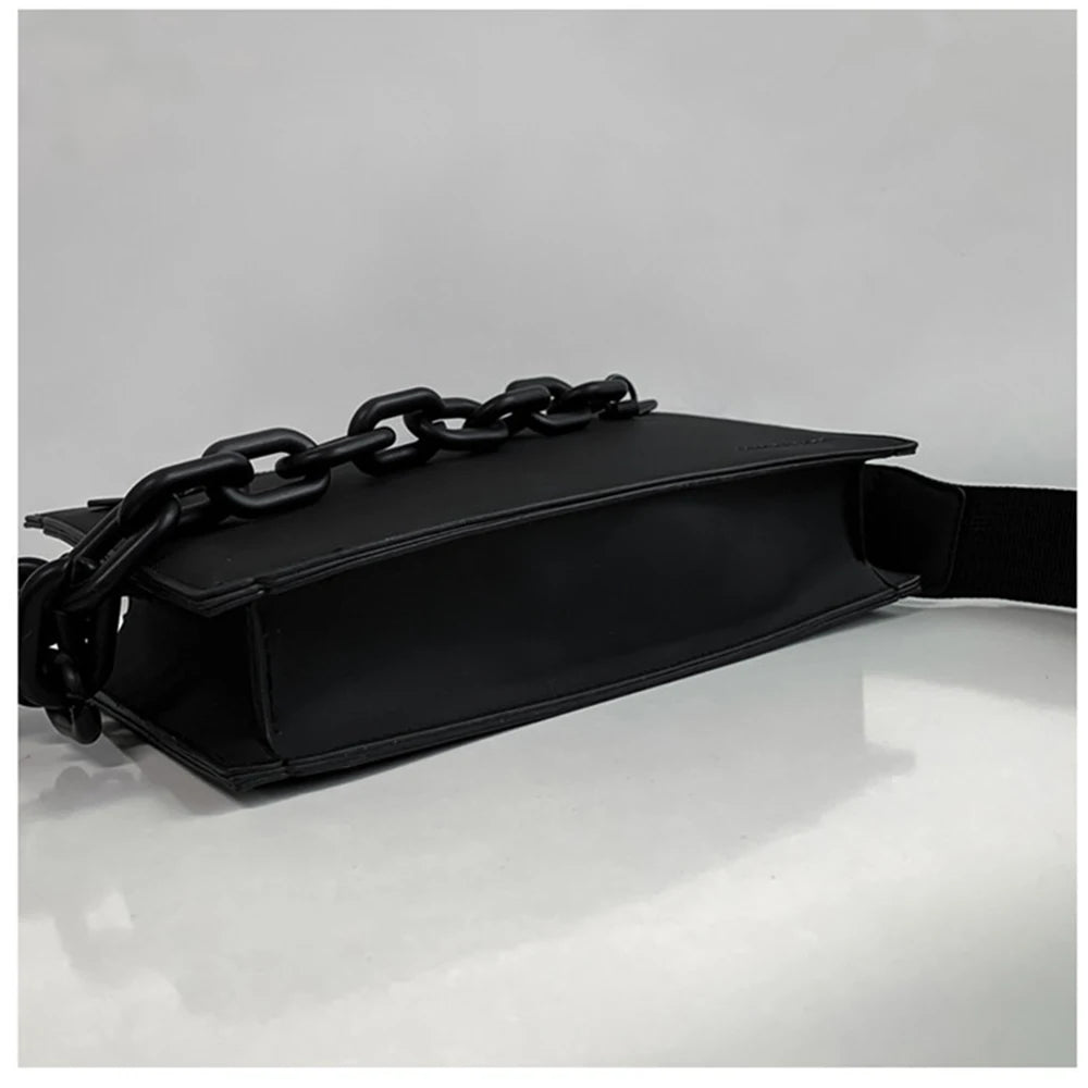 Solid Chest Shoulder Bags PU Leather Chain Waist Bags Horizontal Square Bags