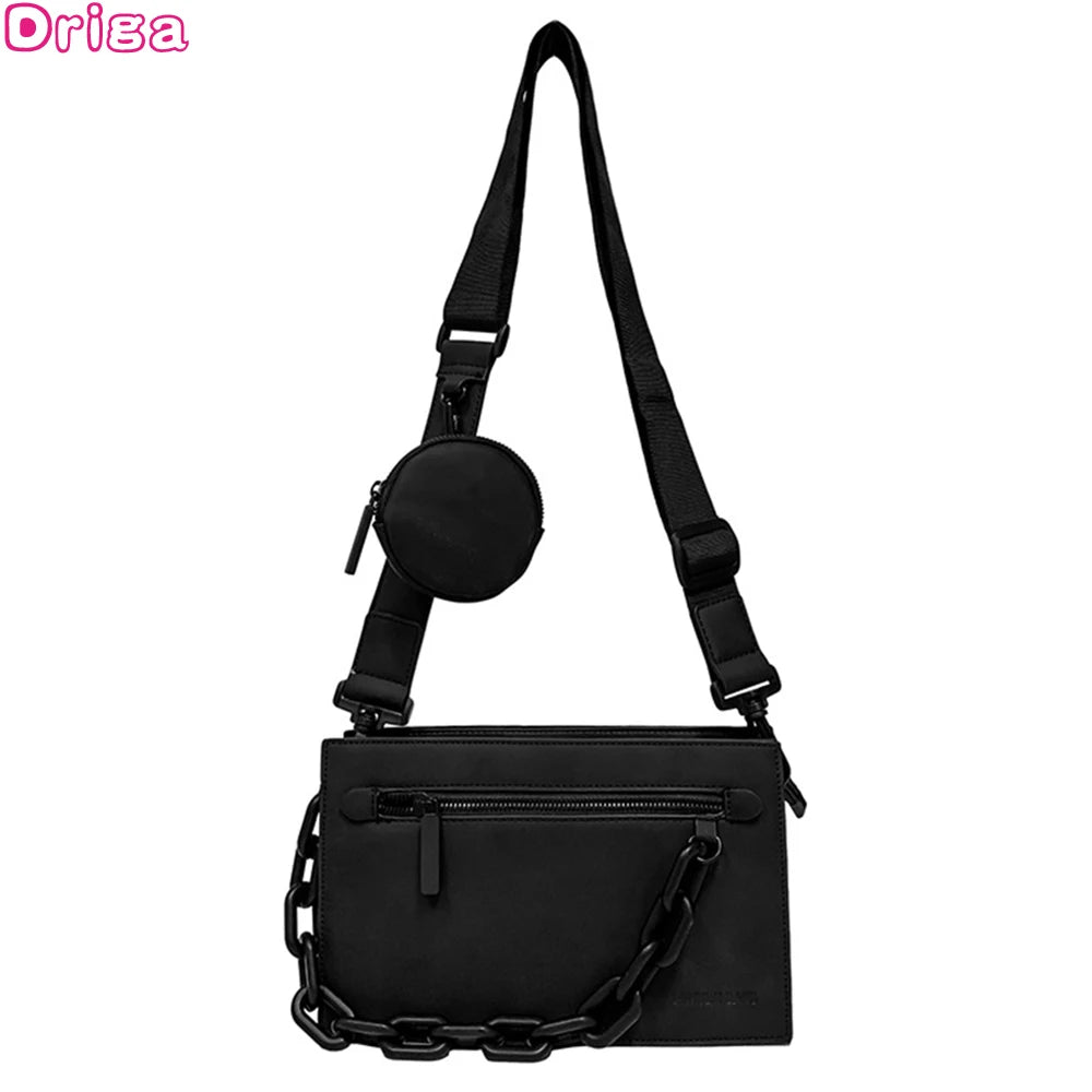Solid Chest Shoulder Bags PU Leather Chain Waist Bags Horizontal Square Bags